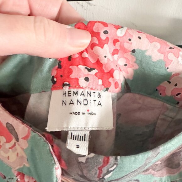 NWT Hemant & Nandita Olivia Blue Floral Bodysuit Blouse and Flare Pant Set S - Picture 7 of 7